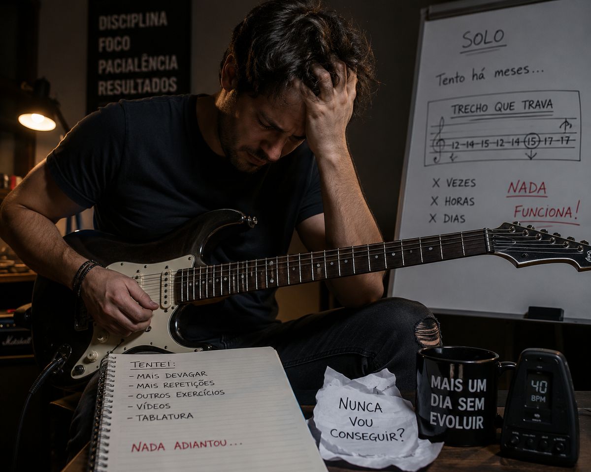 Guitarrista travado no trecho difícil do solo